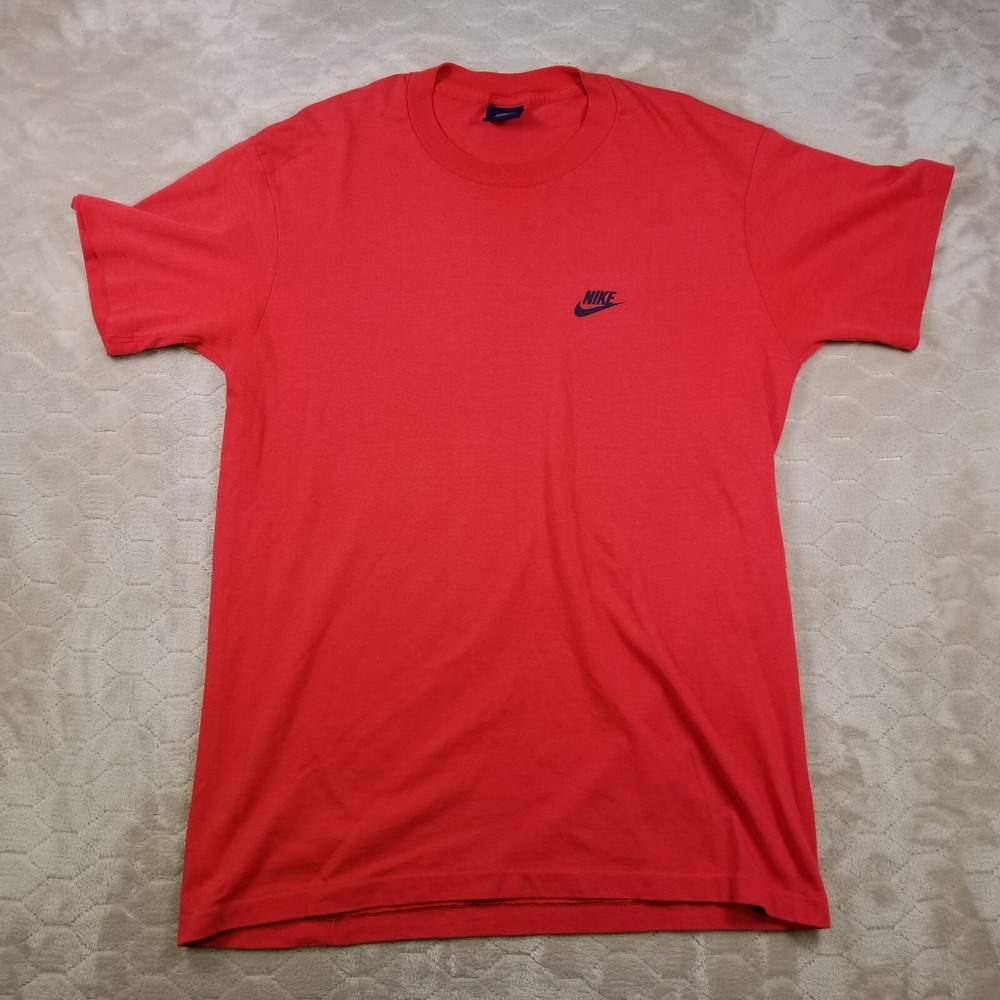 VTG‎ 80s Nike Blue Tag Logo Shirt Sz Lg USA Made Single Stitch Left Chest Print